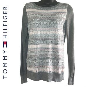Tommy Hilfiger Grey Women's Long Sleeve Geometric Pattern Sweater